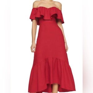 Reformation Baela Off-Shoulder Red Maxi Dress